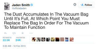 Illustration for article titled Say What You Will About Jaden Smith, But His Latest Tweets Show He’s Got A Pretty Strong Grasp On How Vacuum Cleaners Work